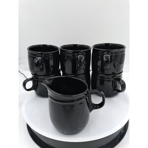 Vintage 7 Piece Ebony Coffee Set. 6 Cups, Creamer,